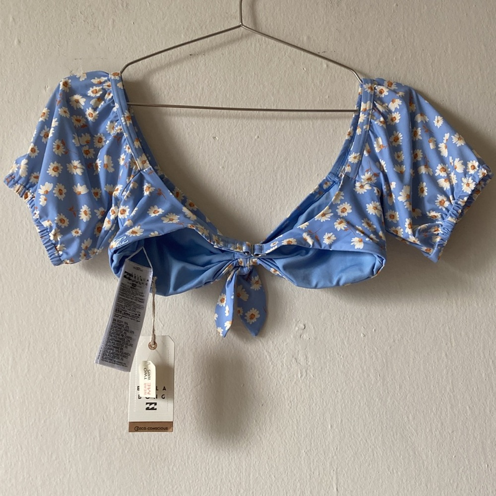 NWT Billabong Blue Floral Tie-Front Bikini Top - Picture 10 of 12